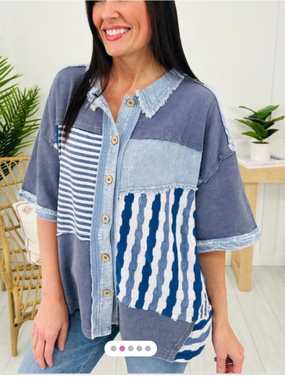 Oli & Hali Tidal Twist Top Patchwork Button-Up Shirt NWOT